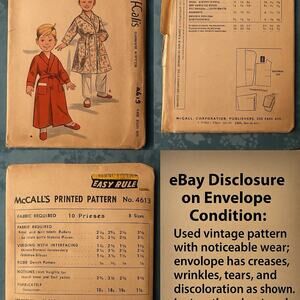 McCall’s 4613 Toddler Robe Pattern 2 Lengths Boys Girls Size 5 (1958) Uncut